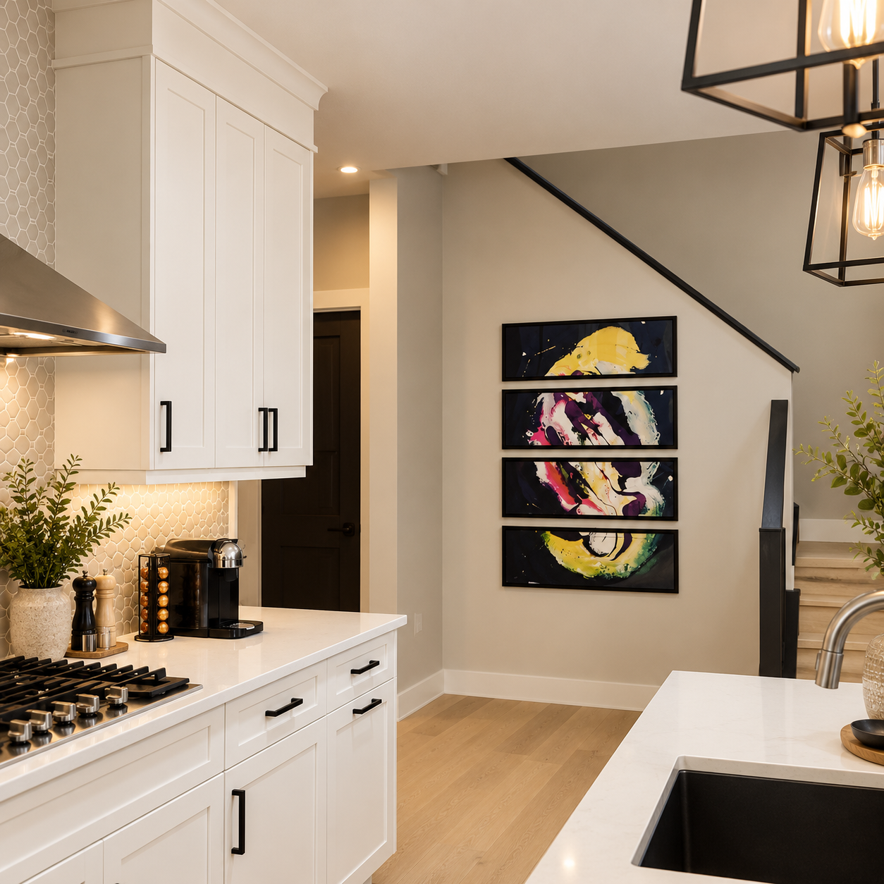 West Springs Contemporary — Kitchen and artwork
